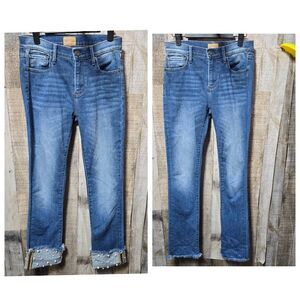 Driftwood Colette High Rise Pearl Embellished Multi-Way Skinny Jeans 26